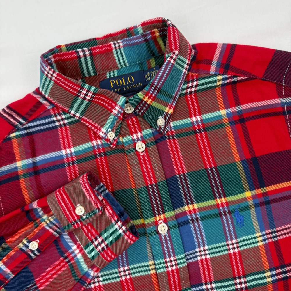 Polo Ralph Lauren Big Boys L 14-16 Performance Flannel Plaid Shirt Tartan NWT